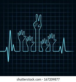 Heartbeat make helping and victory hand stock vector