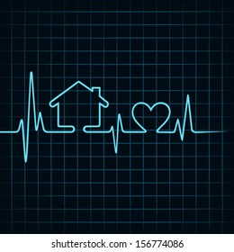 Heartbeat Make A Home And Heart Icon Stock Vector