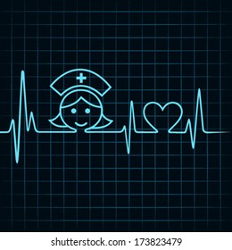 Heartbeat make nurse face and heart symbol stock vector