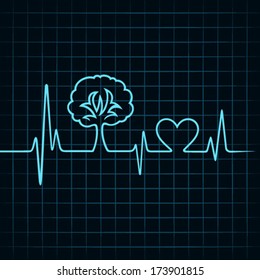 heartbeat make a tree and heart symbol stock vector