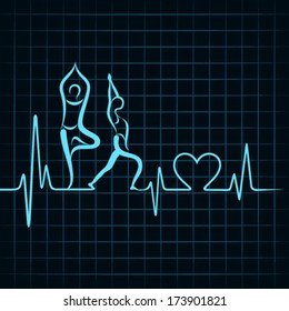 heartbeat make a yoga girl and heart symbol stock vector