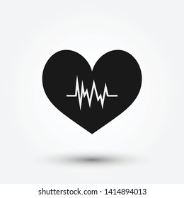 Heartbeat, medical heart icon. Cardiology healthcare concept. Black and white.