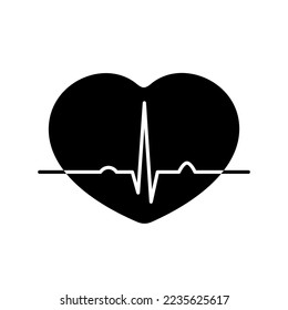 Heartbeat medical icon. Black heart with cardiogram on white background. Best for polygraph, mobile apps and web design.