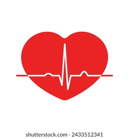 Icono médico de latidos. Corazón rojo con cardiograma sobre fondo blanco. Ideal para la poligrafía, las aplicaciones móviles y el diseño web.