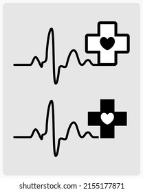 Heartbeat with Medical plus Icon. Flat icon design style in Vector illustration. Medical plus emblem