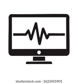 Heartbeat monitor icon with waveform, simple medical design in black