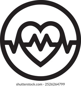 Heartbeat Monitor Line with Digital Heart logo vector art silhouette with a white background