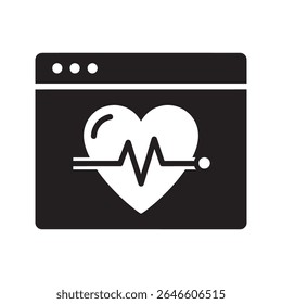 Heartbeat monitor screen glyph icon showing ecg line for medical diagnostics and cardiology health tracking vector illustration vector solid glyph icon