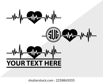 Heartbeat Monogram Vector Illustration Silhouette