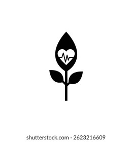 Heartbeat In Nature Symbol Black And White Illustration For Health And Wellness