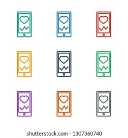 heartbeat on phone icon white background. Editable outline heartbeat on phone icon from health. Trendy heartbeat on phone icon for web and mobile.