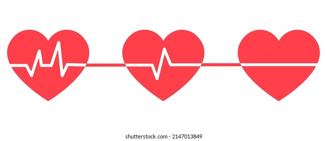 Latido de corazón sobre fondo blanco. Símbolo de latido. Pulso cardíaco por concepto médico. Ritmo de corazones rojos.