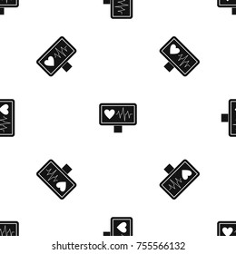 Heartbeat pattern repeat seamless in black color for any design. Vector geometric illustration