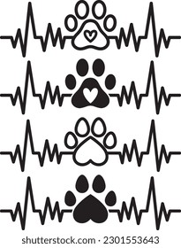 	
latido de corazón con huella de pata y corazones. Diseño para los amantes del perro.