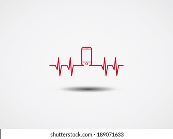 Heartbeat with phone symbol. Vector Illustration.