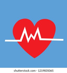 Heartbeat pulse flat icon with blue background for medical apps and websites. Heartbeat icon vector