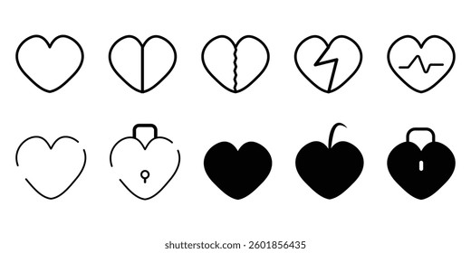 Heartbeat pulse flat icon set for medical apps and websites. giving love pictogram. give solidarity two hands icon. charity or donation sign collection illustration.