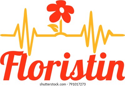 Heartbeat pulse with flower and german female job title