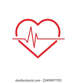 Heartbeat pulse and Heart shape outline Icon symbol. Vector illustration.