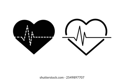 Pulso de latido del corazón y símbolo de icono de contorno de forma de corazón. Ilustración vectorial.