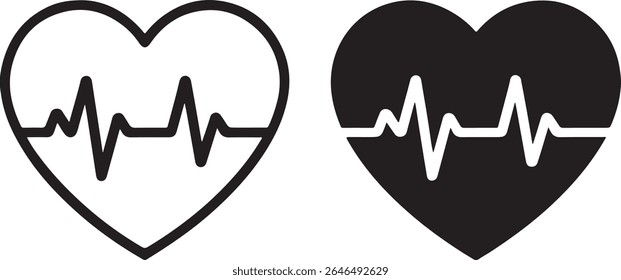 Pulso de batimento cardíaco em silhueta do coração Simples representação médica para diagnósticos de cardiologia e ilustração vetor conceitual de saúde