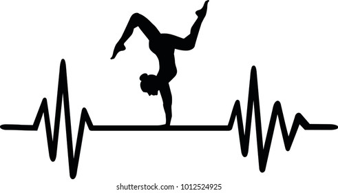 Heartbeat pulse line with acrobat doing a floor exercise