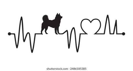 Heartbeat pulse line with Akita Dog Peeking - Dog and Cardiogram wave with Heart Love Vector illustration
