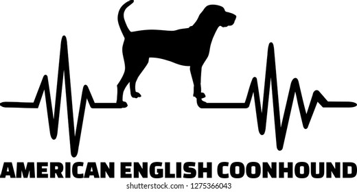 Heartbeat pulse line with American English Coonhound dog silhouette