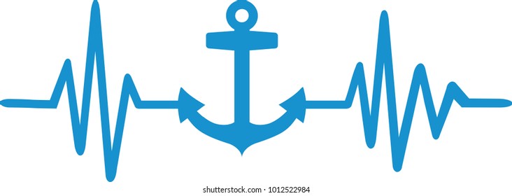 Heartbeat pulse line with anchor in blue