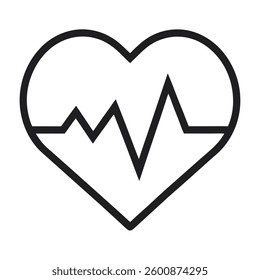 Heartbeat pulse line art black color icon for medical apps and websites