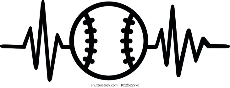 Heartbeat pulse line with baseball and word 