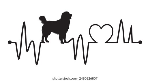 Heartbeat pulse line with Bernese Mountain dog silhouette - Dog and Cardiogram wave with Heart love T-shirt Design vector
