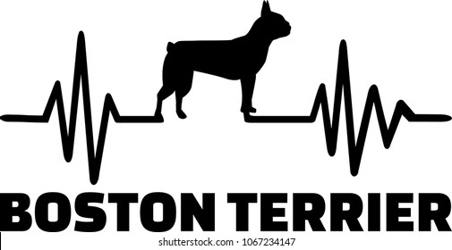 Heartbeat pulse line with boston terrier dog silhouette