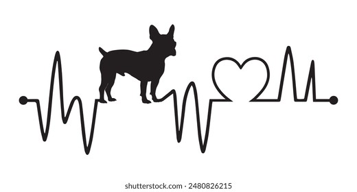 Heartbeat pulse line with Boston Terrier dog silhouette - Dog and Cardiogram wave with Heart love T-shirt Design vector