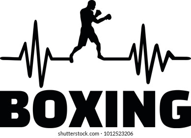 Heartbeat pulse line with boxer and boxing word