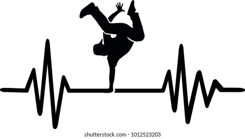 Heartbeat pulse line with breakdancer, dance move and word