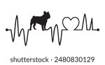 Heartbeat pulse line with Bulldog dog silhouette - Dog and Cardiogram wave with Heart love T-shirt Design vector