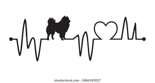 Heartbeat pulse line with Chow Chow Dog Peeking - Dog and Cardiogram wave with Heart Love Vector illustration