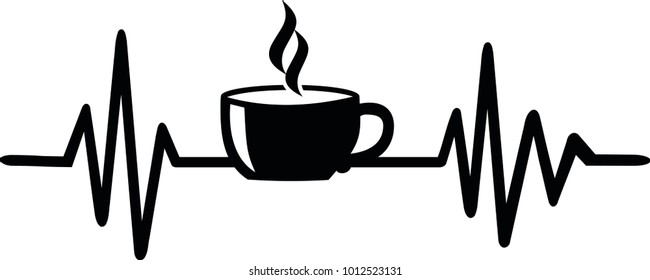 Heartbeat pulse line with coffee cup black