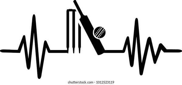 Heartbeat pulse line with cricket bat and ball