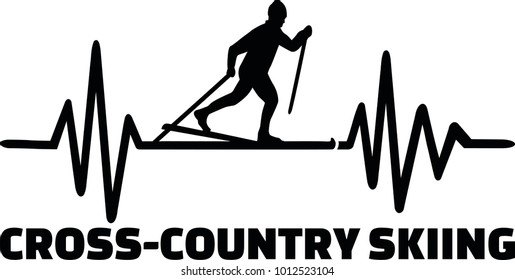 Heartbeat pulse line with cross country skier and word