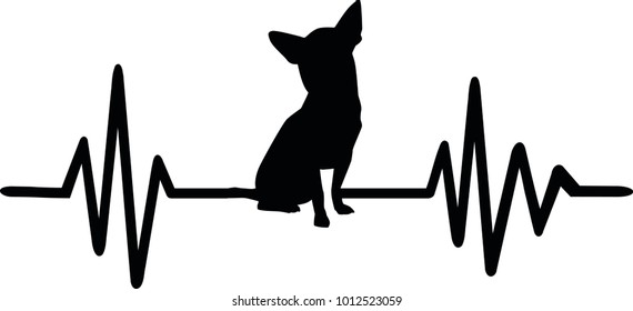 Heartbeat Pulslinie Hund mit Chihuahua-Silhouette schwarz