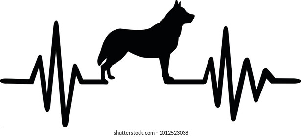 Heartbeat pulse line dog with husky silhouette black