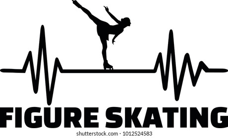 Heartbeat pulse line with female figure skater on ice