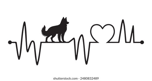 Heartbeat pulse line with German Shepherd dog silhouette - Dog and Cardiogram wave with Heart love T-shirt Design vector