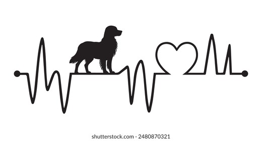 Heartbeat pulse line with Golden Retriever dog silhouette - Dog and Cardiogram wave with Heart love T-shirt Design vector