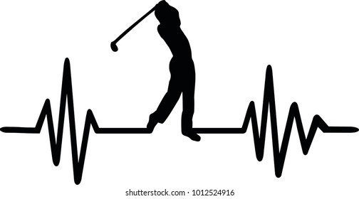 Heartbeat pulse line with golfer at the tee