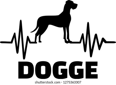 Heartbeat pulse line with Great Dane dog silhouette german