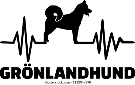 Heartbeat pulse line with Greenland Dog silhouette german