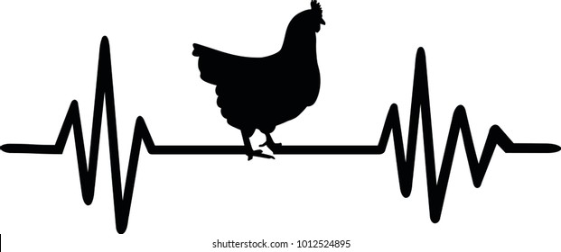 Heartbeat pulse line with hen silhouette